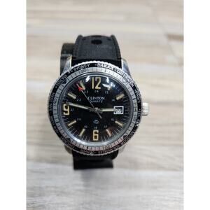 Vintage Clinton size World Time Dive Watch - Black & Silver Bezel, Working